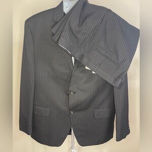 Chaps Slim Fit Suit 46R 40x32 Black Pinstripe Flat Front Pants Formal